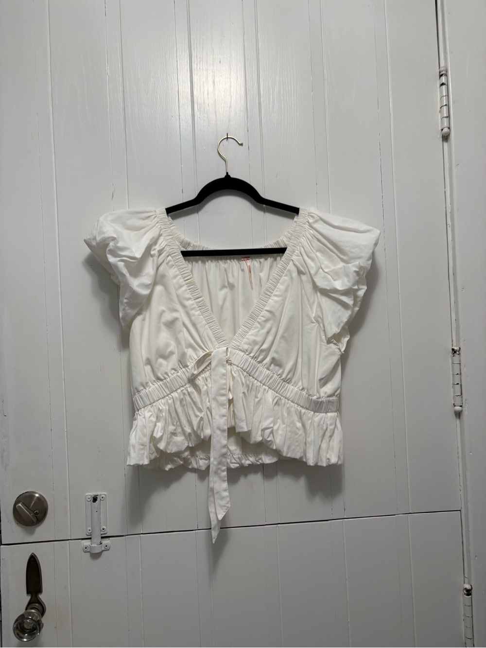 Free People White Ruffled Tie-Front Top